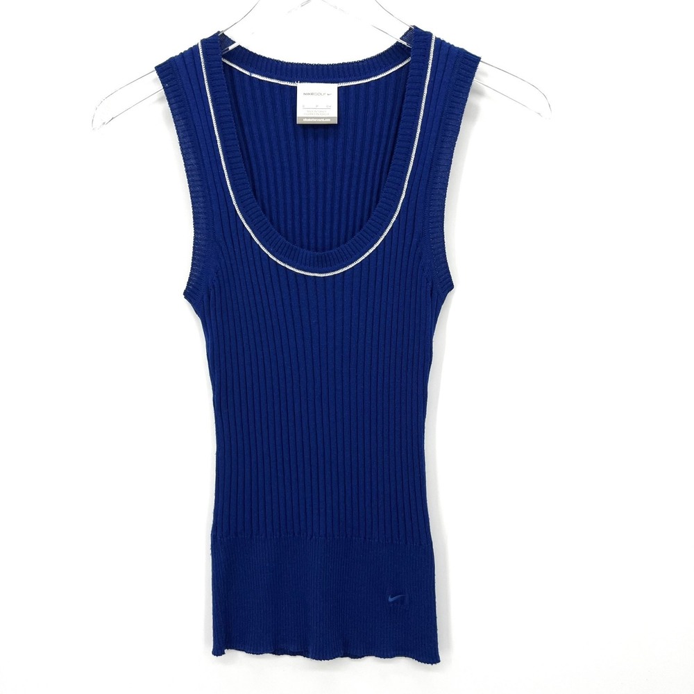 Nike Golf 2010s Preppy Sweater‎ Vest Size S Blue Ribbed Sleeveless Top Tennis